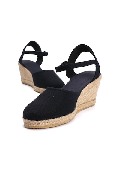 Star Tombis Gerçek Elişi Siyah Kadın Dolgu Topuk Espadril Handmade Siyah
