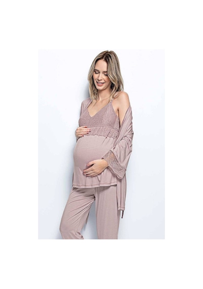 Monamise 18431 Hamile Lohusa Sabahlıklı Pijama Takım - Vizon