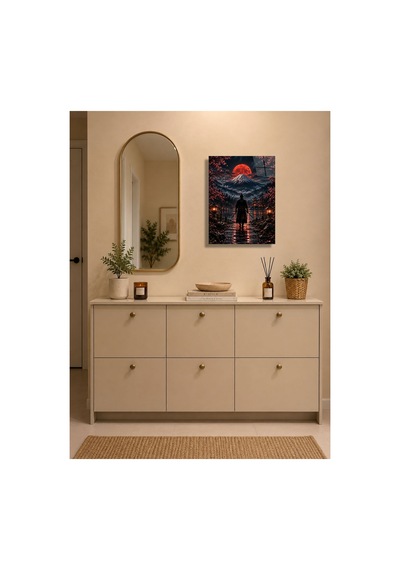 Samuray Ve Fuji Dağı Temalı Metal Tablo - Kızıl Ay Japon Duvar Dekoru, Metal Poster Wall Art 29 X 41 Cm Çok Renkli - 929760952 Çok Renkli - 929760952 Çok Renkli