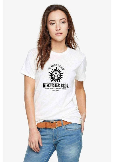Supernatural Winchester Bros Baskılı Beyaz Kadın Tshirt