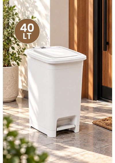 Porsima 01 1139-2 40 Lt İç Kovalı Pedallı Çöp Kovası - Slim Mutfak Ve Banyo Çöp Kovası Soft Beyaz