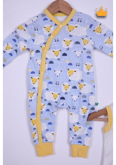 Babyhola Bebek Çıtçıtlı Badi Tulum Bere 3'lü Takım %100 Pamuk Annemi Seviyorum Yazılı 587-8 Mavi