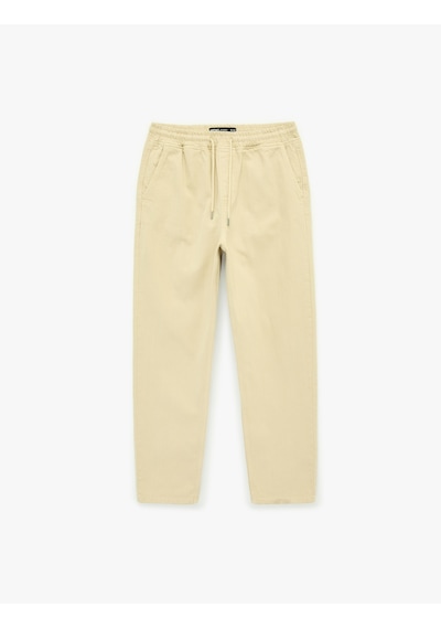 Koton Pamuklu Cepli Beli Bağcıklı Bol Oversize Jogger Jean Pantolon Bej 6sam40275nd Ekru