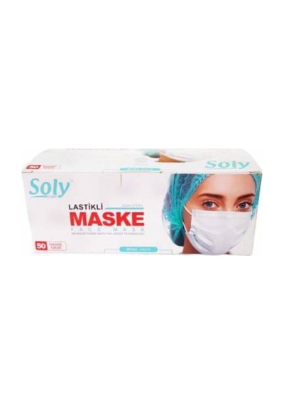 Beyaz Care 50 Adet 50'li 1 Kutu Üç Katlı Lastikli Burun Telli Cerrahi Maske