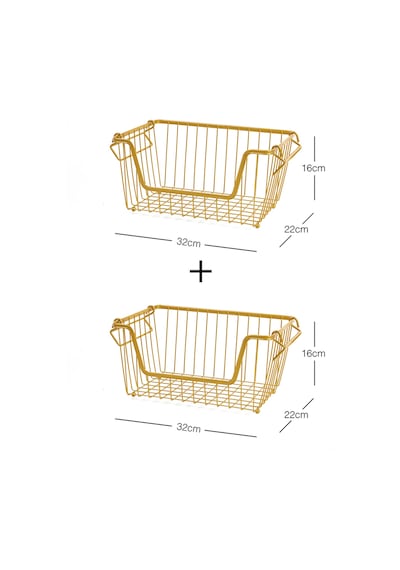 Ocean Home Textile 2'li Altın Renk Metal Sepet Set 32 x 22 x 16 cm