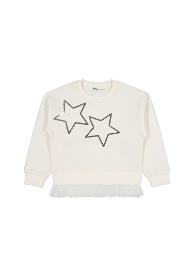 Civil Girls Yıldız Baskılı 10-13 Yaş Sweatshirt - Ekru