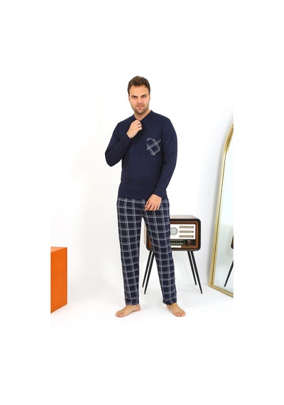 Akbeniz Erkek Uzun Kol Penye Lacivert Pijama Takımı 6861 Lacivert