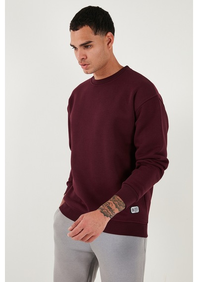 Buratti Regular Fit Bisiklet Yaka Pamuklu Içi Tüylü Yumuşak Şardonlu Erkek Sweat 5905255 Vişne