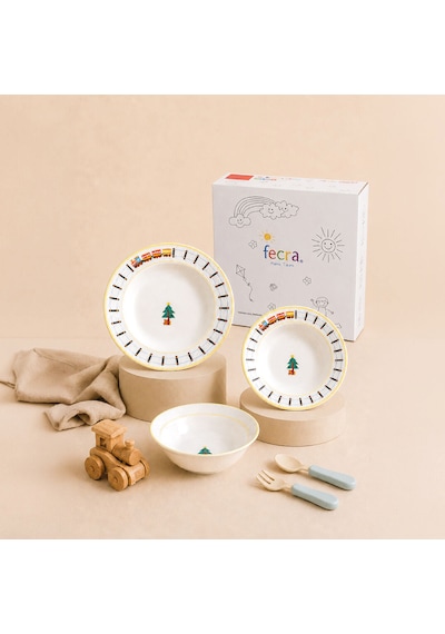 Fecra Neşeli Raylar 3 Parça Porselen Mama Takımı Çok Renkli