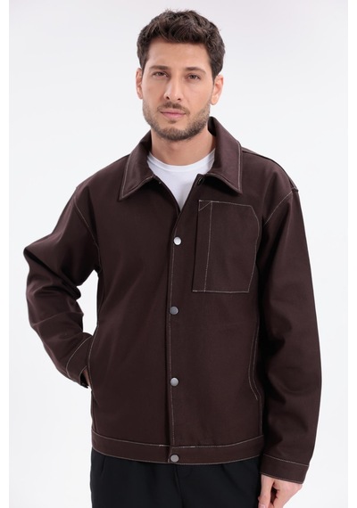 Erkek Dikiş Detaylı Oversize Gabardin Ceket - Mont-392 Kiremit