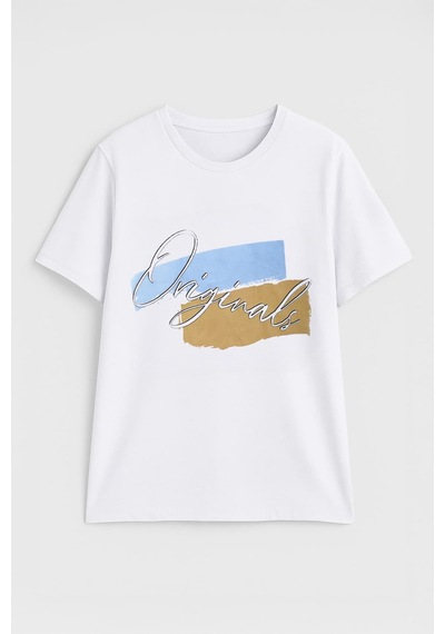 Erkek %100 Pamuk Bisiklet Yaka Baskılı Lacivert T-shirt Çok Renkli