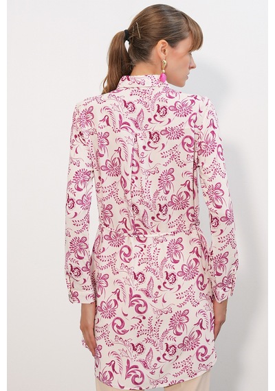 Bigdart Kadın Desenli Uzun Gömlek Tunik 5997 - Pembe
