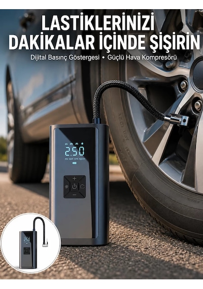 Hepsi 12v Uyumlu Çok İşlevli Akıllı Araç Lastik Pompası Yeni Nesil Najmaddin