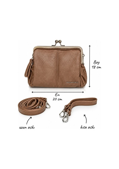 Just Polo Kadın Çift Askılı Çanta 18x20 Cm Fermuarlı Günlük Omuz Ve El Çantası Bej