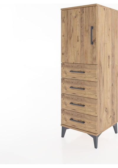 Hyperion Dolap 2 Raflı 4 Çekmeceli Tek Kapaklı 44x44x134 Çam-çam Çam
