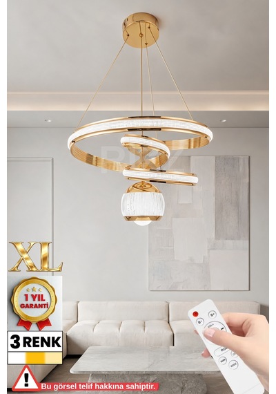 İthal Kasa Xl 3 Renk Kumandalı Led Avize Gezegen Toplu Gold Kasa Büyük Ledli Salon & Oturma Odası Avizesi Altın - 875259844 Altın - 875259844 Altın