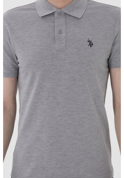 U.S. Polo Assn. Erkek Slim Fit Polo Yaka Gri Melanj Basic Tişört 50297984-VR086