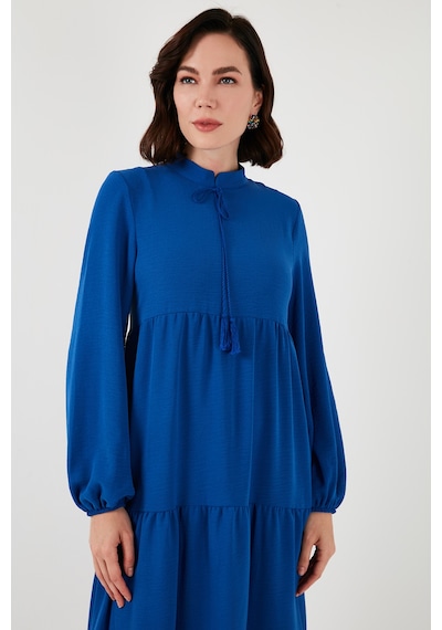 Lela Modest Regular Fit Dik Yaka Uzun Bayan Elbise 611El545 Indigo