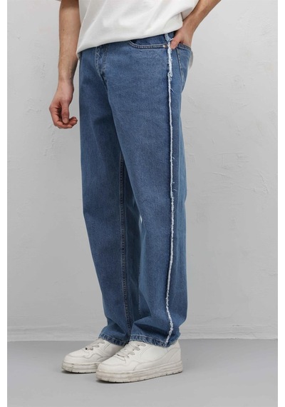 Vamos Yan Dikiş Detaylı Baggy Jean Mavi