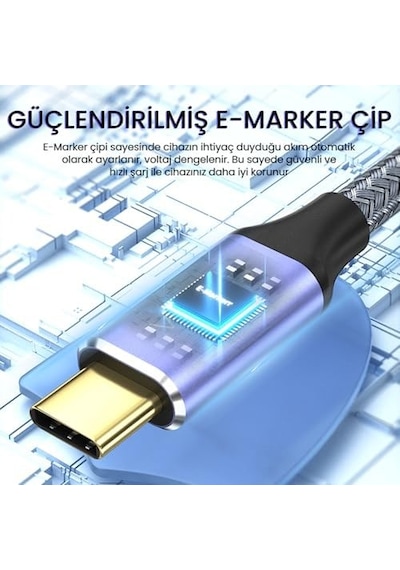 Usb 3.1 Type-c Pd 100w 5a 10gbps 4k 60hz Destekli Kablo 1 Metre