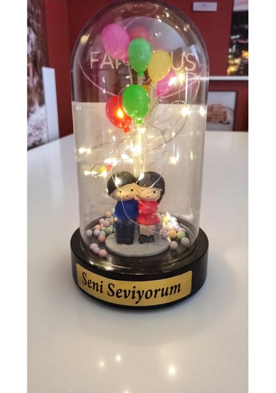 Seni Seviyorum Balonlu Biblolu Fanus Led Işıklı Boyut 20 Cm