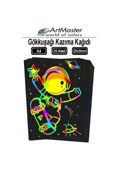 Gökkuşağı Kazıma Kağıdı Sihirli A4 10 Yaprak 1 Paket 20x30 Cm Sihirli Kazıma Kağıt Siyah Rainbow Paper Resim