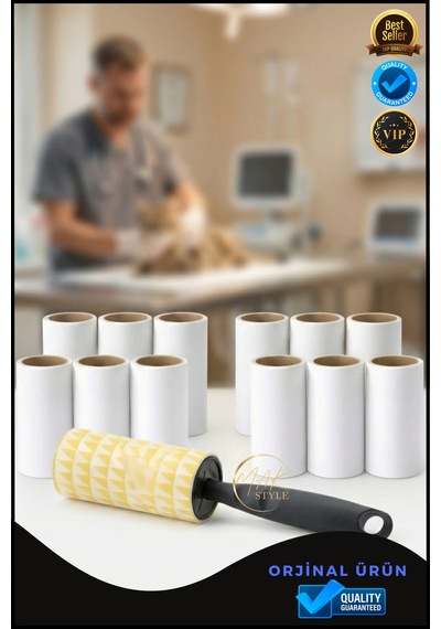 Tüy Toplama Rulosu 12 Li Set + Sap Koltuk, Halı Ve Kıyafet Temizleyici Pratik Kullanım