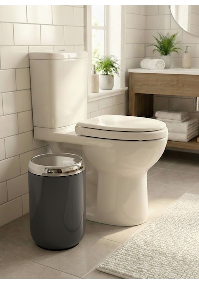 Gri Krom Dekorlu 6 Lt Sallanır Kapaklı Mutfak Banyo Çöp Kovası