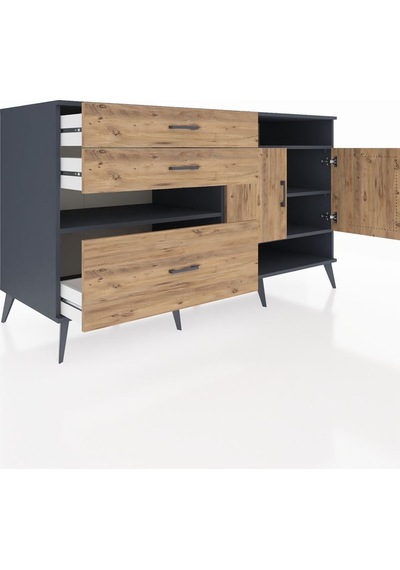 Kronos Konsol 4 Raflı 3 Çekmeceli 2 Kapaklı 176x59x99 Antrasit-ça Antrasit-çam