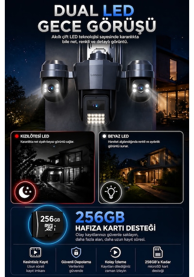 3 Motorize Kameralı 15mp Wifi Aov Sürekli Kayıt Özellikli Ultra Renkli Gece Görüşlü Güvenlik Kamerası