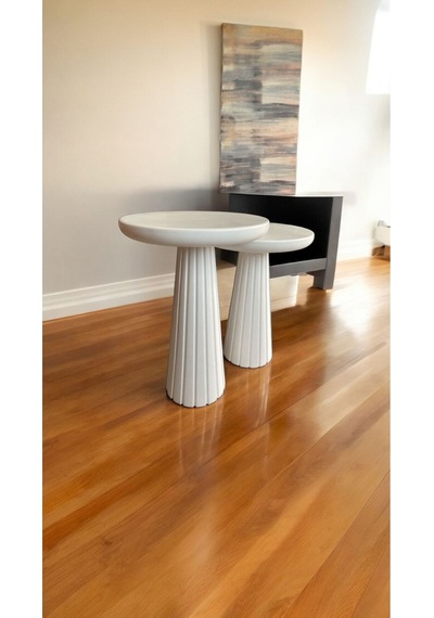 Wood Wooden Ahşap 2'li Set Fitilli Mantar Yan Sehpa Modern Beyaz Renk Fiskos Beyaz