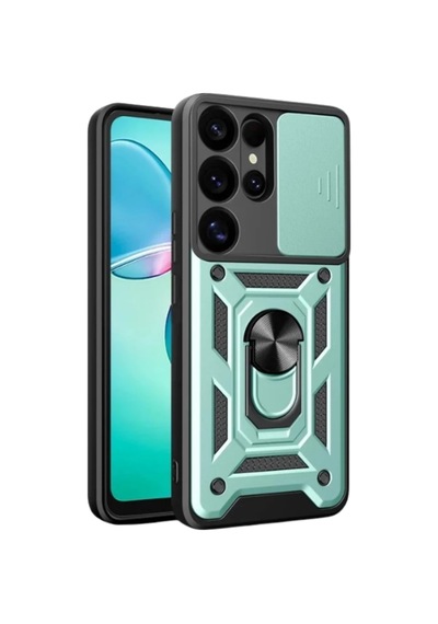 Samsung Galaxy Uyumlu   S25 Ultra Kılıf Pars Lens Yüzüklü Silikon - Yeşil -