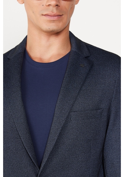 AC&Co / Altınyıldız Classics Erkek Lacivert Slim Fit Dar Kesim Mono Yaka Baskılı Ceket Lacivert