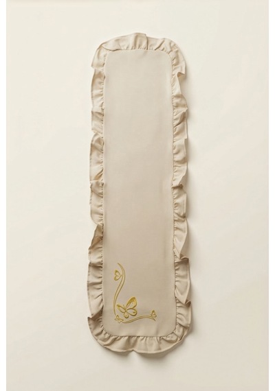 Nakış Detaylı Fırfırlı Masa Runner 40x120 Cm Şık Dekoratif Masa Ve Konsol Örtüsü Açık Krem