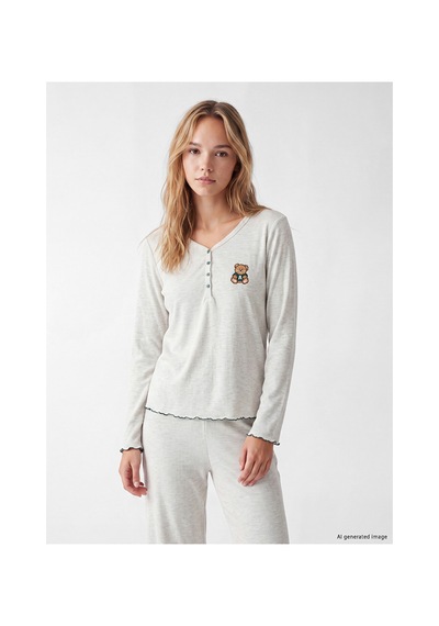 Lcw Young Bej V Yaka Nakışlı Kadın Pijama Takımı