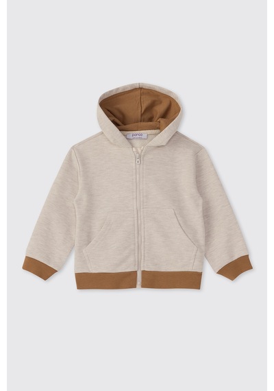 Panço Erkek Çocuk Fermuarlı Sweatshirt Bej-melanj