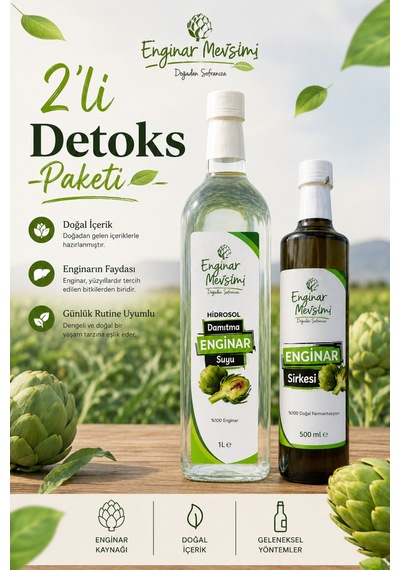 2'li Paketi 1l Damıtılmış Enginar Suyu + 500ml Enginar Sirkesi