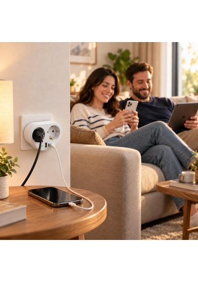 Golyat 2'li Priz, Usb Ve Type-c Girişli, Topraklı, İkili Priz Çoklayıcı, 16a 250v, 2p+2e, Çift Çıkışlı, Elek