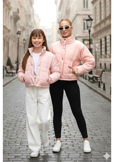 Veraura Lifestyle Kız Çocuk Pudra Rengi Çıtçıtlı Fermuarlı Şişme Mont