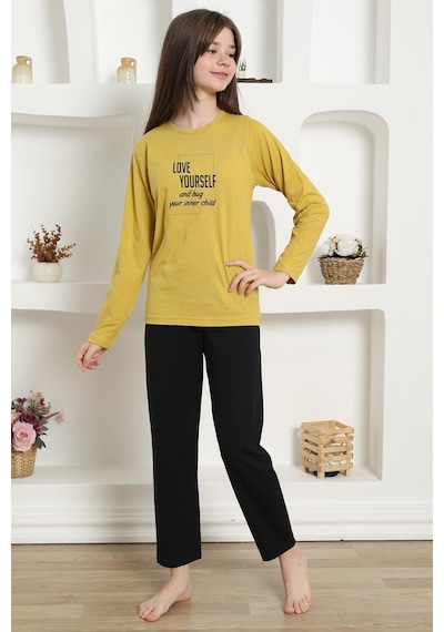 Akbeniz Kız Çocuk Penye Pijama Takım 20420 Sarı