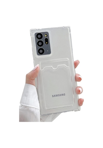 Samsung Galaxy Note 20 Ultra Uyumlu Kılıf Köşe Korumalı Kartlıklı Cüzdanlı Silikon Kapak Şeffaf