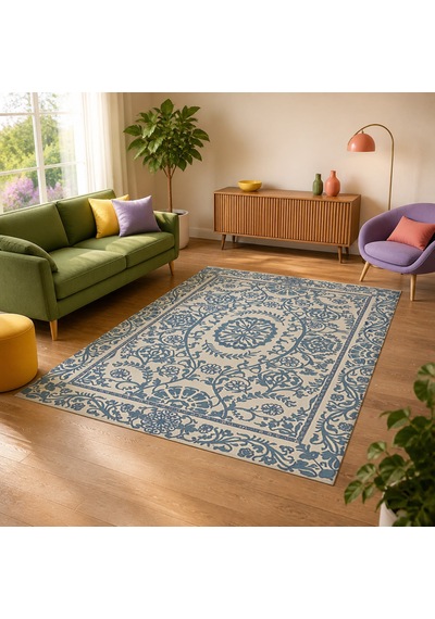 Kartela Halı Veso Halı Kaymaz Taban Makinede Yıkanabilir Halı Mavi - 100 X 150 Cm