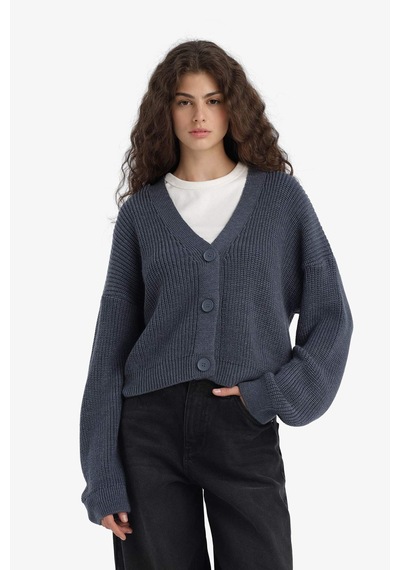 Defacto Regular Fit V Yaka Hırka U2052az25wnın179 Indigo