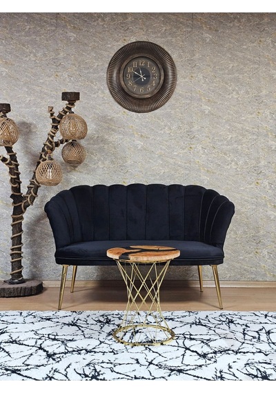 Zafir İkili Papatya Çay Seti Koltuk Gold Sivriltme Ayak, Balkon, Salon, Ofis, Koltuk Takımı, İkili Berjer Siyah