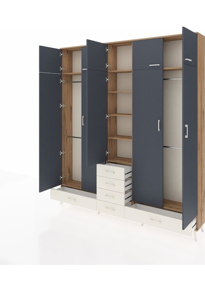 Arges Dolap 6 Raflı 6 Çekmeceli 4 Askılı 220x30x243 Çam-antrasit/aytaşı Antrasıt/aytası Arges Dolap 6 Raflı 6 Çekmeceli 4 Askılı 220x30x243 Çam-antrasit/aytaşı Antrasıt/aytası