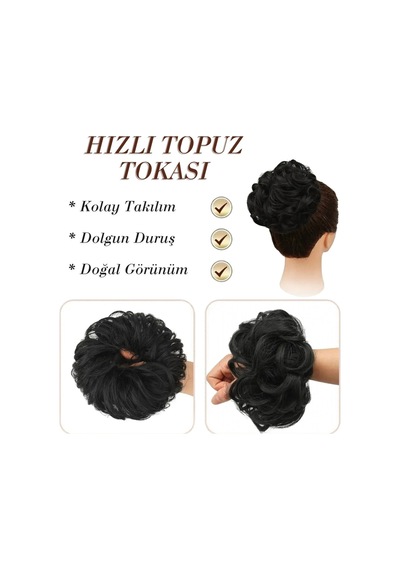 Saçlı Lastikli Topuz Toka - Siyah