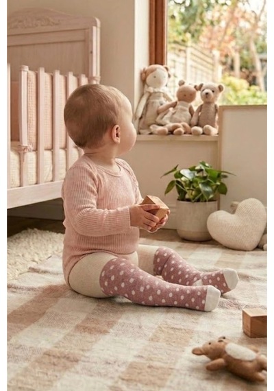 Cocole Socks Kız Bebek Külotlu Çorabı 3'lü Set Pamuklu Mercan 0-24 Ay Çok Renkli