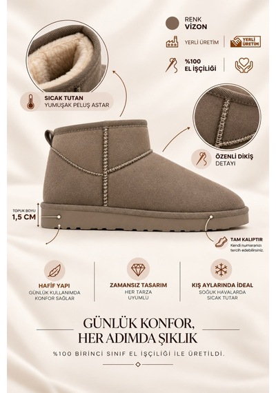 Vadon 9002 Kadın Premium Süet İçi Kürklü Kışlık Bot Vizon