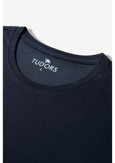 Tudors Unisex 2'li Paket Beyaz-lacivert Slim Fit Dar Kesim %100 Pamuk Bisiklet Yaka Tişört-31311 Multi Çok Renkli