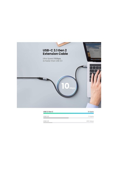 Ugreen 100W USB 3.1 Gen2 10Gbps 4K 60Hz Görüntü Aktarımı Type-C to Type-C Örgülü Uzatma Kablosu 1 Metre Ugreen 100W USB 3.1 Gen2 10Gbps 4K 60Hz Görüntü Aktarımı Type-C to Type-C Örgülü Uzatma Kablosu 1 Metre